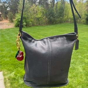 Vintage Coach Navy Leather Bucket Bag